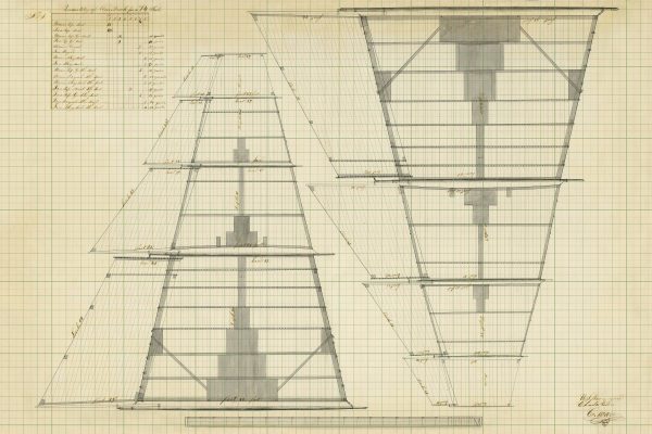 Sails of a 74 Gun Ship Plan Drawing - Navy Ship Blueprint, Old Gun Ship Blueprint, Navy Ship Poster Blueprint, Warship Blueprint, Sails