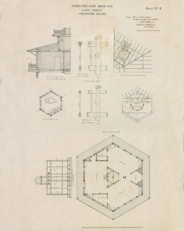 Love Point Lighthouse Blueprint - Maryland Lighthouse, Lighthouse Poster Print, Maritime Poster, Beach House Décor, Nautical Decor Print