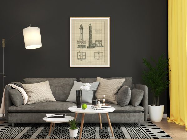 St. Simons Lighthouse Elevation & Section Drawing - Georgia Lighthouse, Maritime Poster, Beach House Décor, Nautical Lighthouse Poster Print