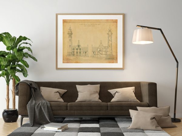 Cleveland Lighthouse Tower and Dwelling Blueprint - Lighthouse Drawing, Nautical Poster, Beach House Décor, Ohio Lighthouse Poster Print