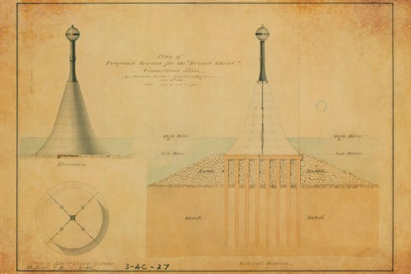 Round Shoal Beacon Drawing - Connecticut River Lighthouse, Maritime Poster, Beach House Décor, Nautical Lighthouse Poster Print