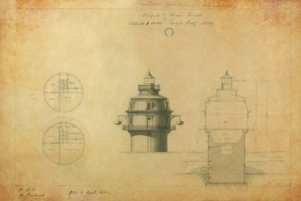 Delaware Bay Lighthouse Blueprint - Lighthouse Drawing, Nautical Poster, Beach House Décor, Delaware Lighthouse Poster Print, Maritime Print