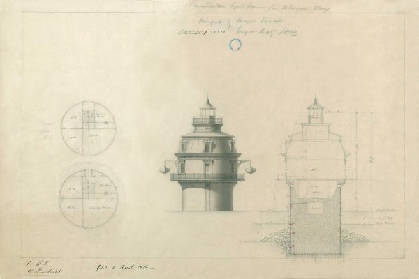 Delaware Bay Lighthouse Blueprint - Lighthouse Drawing, Nautical Poster, Beach House Décor, Delaware Lighthouse Poster Print, Maritime Print