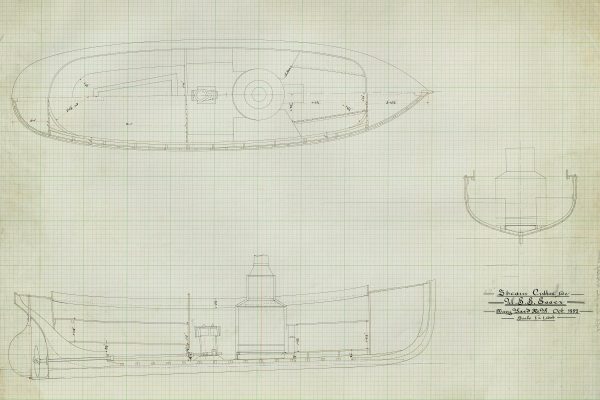 USS Essex Steam Cutter Drawing Blueprint - Ship Blueprint Drawing, Naval Sloop Blueprint, Old Ship Blueprint Poster, Warship Poster