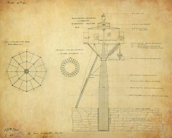 Horseshoe Reef Lighthouse Blueprint - Buffalo NY Lighthouse, Nautical Poster, Beach House Décor, New York Lighthouse Poster Print