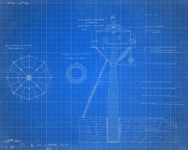 Horseshoe Reef Lighthouse Blueprint - Buffalo NY Lighthouse, Nautical Poster, Beach House Décor, New York Lighthouse Poster Print