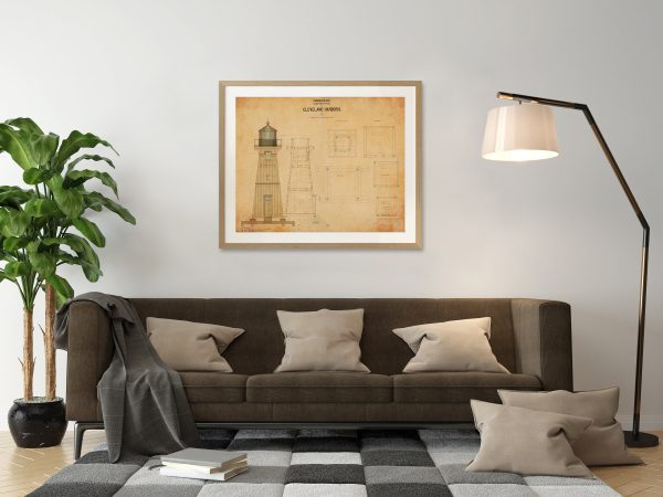 Cleveland Harbor West Pierhead Lighthouse Blueprint - Lighthouse Drawing, Nautical Poster, Beach House Décor, Ohio Lighthouse Poster Print