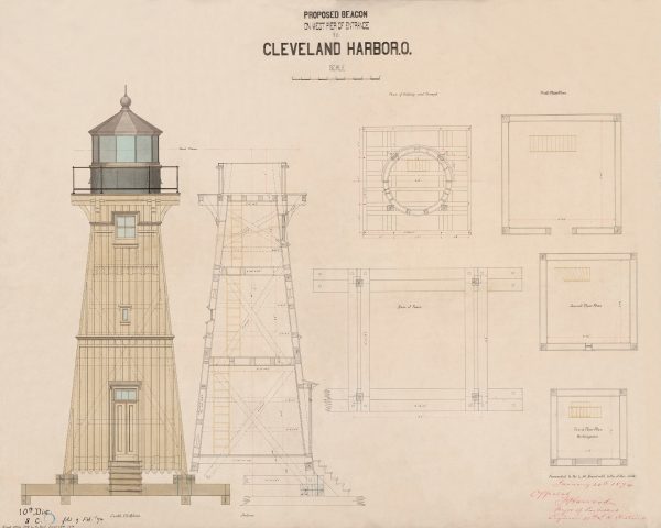 Cleveland Harbor West Pierhead Lighthouse Blueprint - Lighthouse Drawing, Nautical Poster, Beach House Décor, Ohio Lighthouse Poster Print