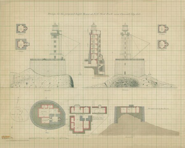 Seal Rock St. George Reef Lighthouse Blueprint - Lighthouse Drawing, Nautical Poster, Beach House Décor, California Lighthouse Poster Print