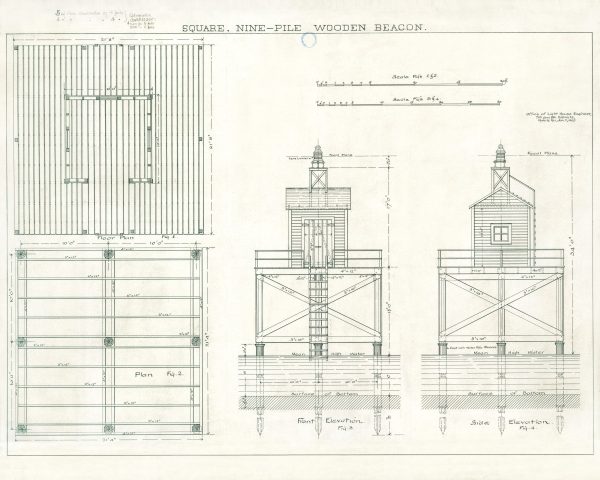 Mobile Ship Channel Beacon Blueprint - Lighthouse Print, Maritime Poster, Beach House Decor, Lighthouse Poster, Alaska Lighthouse, Nautical