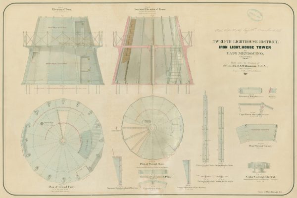 Cape Mendocino Lighthouse Blueprint - California Lighthouse, Maritime Poster, Beach House Décor, Lighthouse Poster, Nautical Print