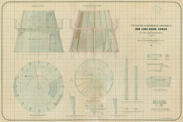 Cape Mendocino Lighthouse Blueprint - California Lighthouse, Maritime Poster, Beach House Décor, Lighthouse Poster, Nautical Print