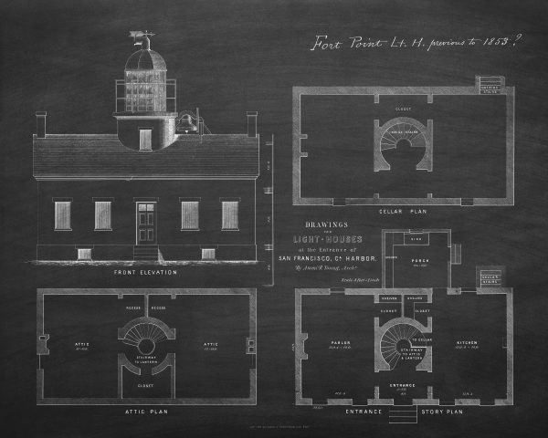 Fort Point Lighthouse Blueprint - California Lighthouse, Maritime Poster, Beach House Décor, Lighthouse Poster, Nautical Print