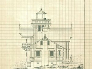 Mare Island Lighthouse Blueprint Drawing – California Lighthouse, Maritime Poster, Beach House Decor, Lighthouse Poster, Nautical Décor