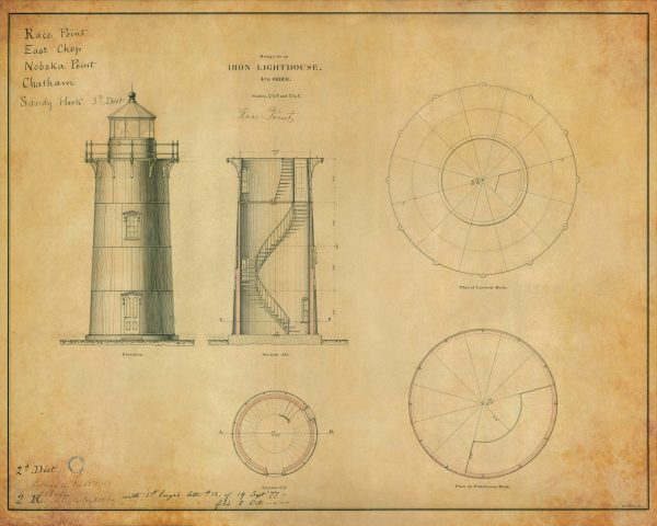 Race Point Light Blueprint - Cape Cod Lighthouse, Maritime Poster, Beach House Décor, Massachusetts Lighthouse Poster, Nautical Print