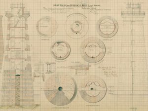 Spectacle Reef Lighthouse Blueprint – Michigan Lighthouse, Lake Huron Lighthouse Print Poster, Beach House Décor, Nautical Poster Print