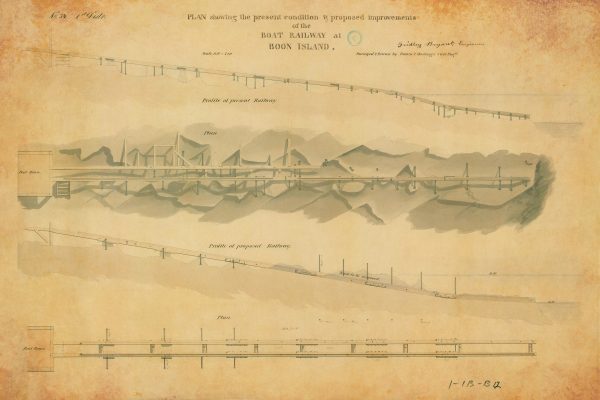 Boon Island Boat Railway Sketch of Present and Proposed Improvements Drawing - Maine Lighthouse Print, Beach House Décor, Nautical Poster