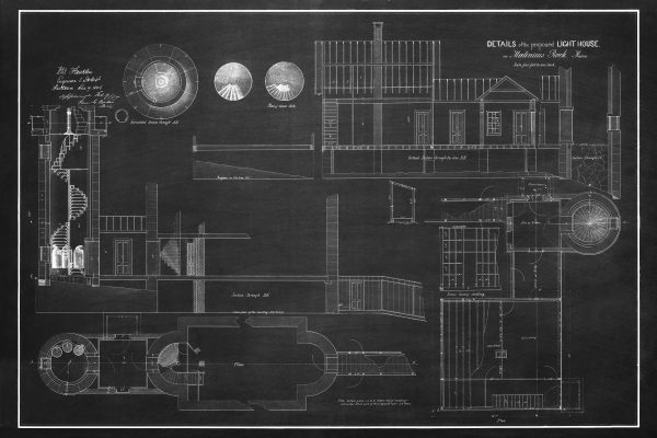 Matinicus Rock Lighthouse Details Drawing Blueprint - Maine Lighthouse, Lighthouse Print, Maritime Poster, Lighthouse Poster, Nautical Décor