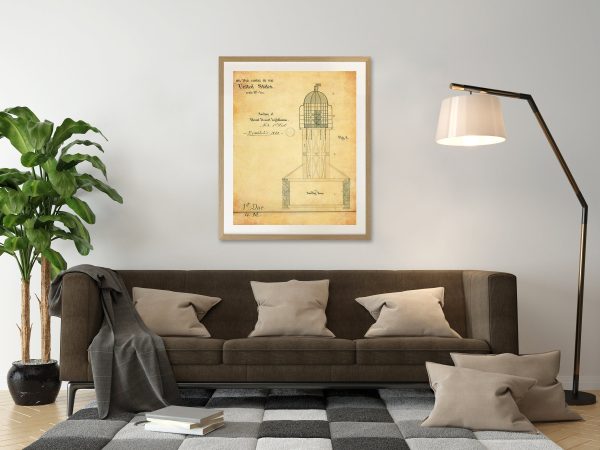 Mount Desert Lighthouse Section Blueprint - 1830 Lighthouse Drawing, Beach House Décor, Maine Lighthouse Print, Maritime Nautical Poster