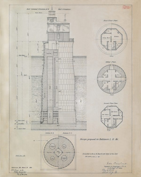 Baltimore Lighthouse Blueprint - Maryland Lighthouse, Lighthouse Poster Print, Maritime Poster, Beach House Décor, Nautical Decor Print