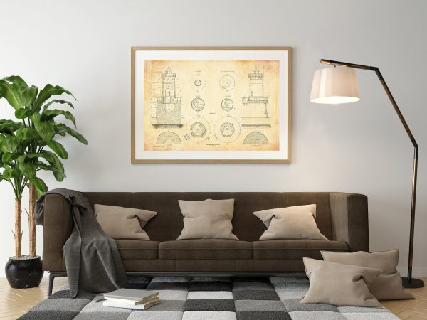 Bloody Point Bar Lighthouse Blueprint - Maryland Lighthouse, Lighthouse Print, Maritime Poster, Beach House Décor, Nautical Poster Print