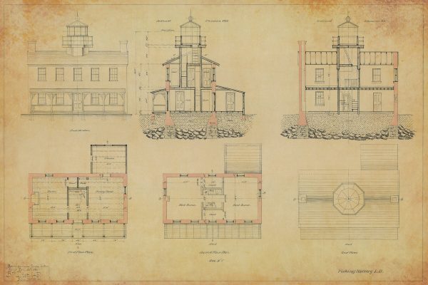 Fishing Battery Lighthouse Blueprint - Maryland Lighthouse, Lighthouse Print, Maritime Poster, Beach House Décor, Nautical Poster Print