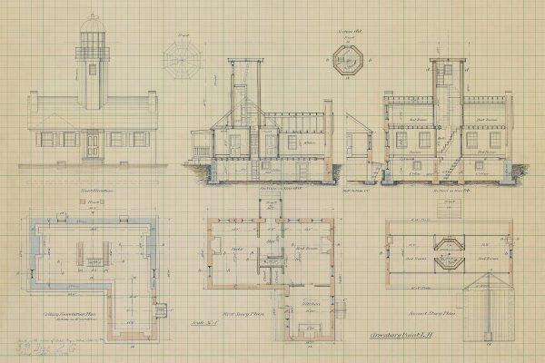 Greenbury Point Lighthouse Blueprint - Maryland Lighthouse, Lighthouse Print, Maritime Poster, Beach House Décor, Nautical Poster Print