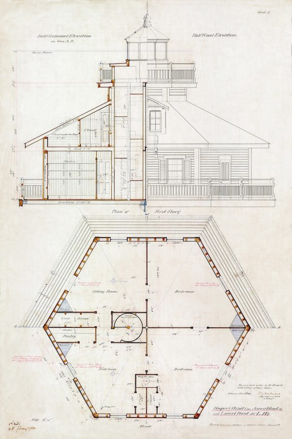 Hooper Strait Lighthouse Blueprint - Maryland Lighthouse, Lighthouse Print, Maritime Poster, Beach House Décor, Nautical Poster Print