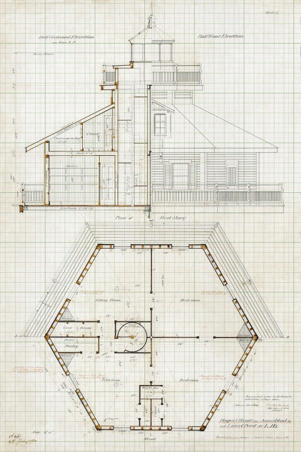 Hooper Strait Lighthouse Blueprint - Maryland Lighthouse, Lighthouse Print, Maritime Poster, Beach House Décor, Nautical Poster Print