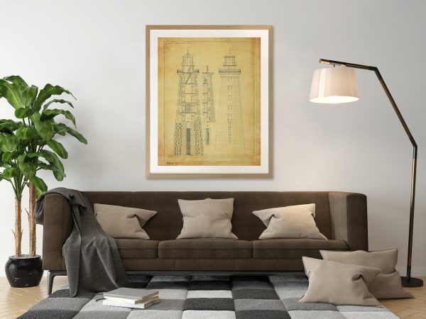 Spectacle Reef Lighthouse Section Drawing - Michigan Lighthouse, Lake Huron Lighthouse Poster, Beach House Décor, Nautical Poster Print