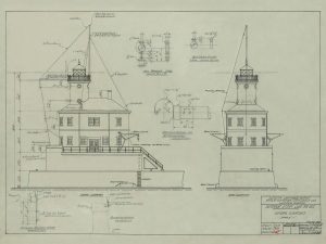 Superior Entry Lighthouse Drawing Blueprint – Wisconsin Lighthouse, Lighthouse Poster Print, Beach House Décor, Nautical Décor Print