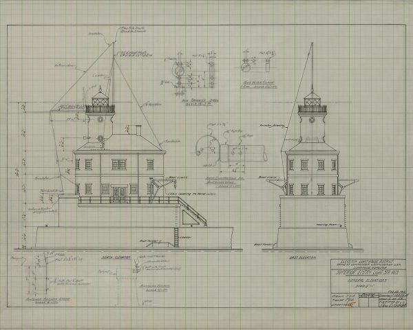 Superior Entry Lighthouse Drawing Blueprint - Wisconsin Lighthouse, Lighthouse Poster Print, Beach House Décor, Nautical Décor Print