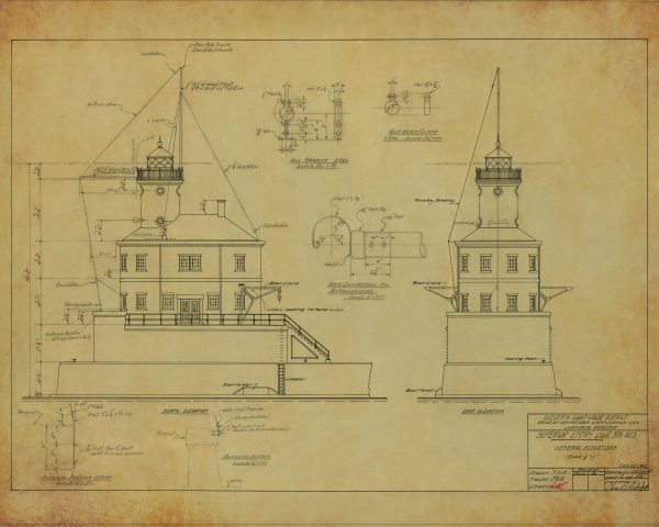 Superior Entry Lighthouse Drawing Blueprint - Wisconsin Lighthouse, Lighthouse Poster Print, Beach House Décor, Nautical Décor Print