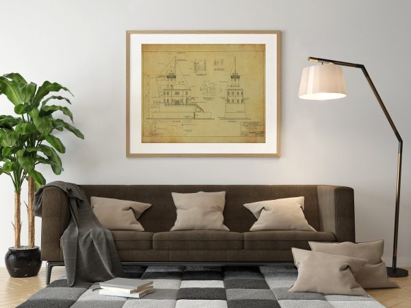 Superior Entry Lighthouse Drawing Blueprint - Wisconsin Lighthouse, Lighthouse Poster Print, Beach House Décor, Nautical Décor Print