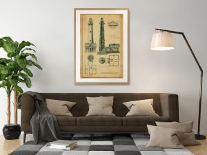 St. Simons Lighthouse Blueprint – Georgia Lighthouse, Lighthouse Print, Maritime Poster, Beach House Décor, Nautical Lighthouse Poster