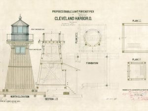 Cleveland Harbor East Pier Lighthouse Blueprint – Lighthouse Drawing, Nautical Poster, Beach House Décor, Ohio Lighthouse Poster Print