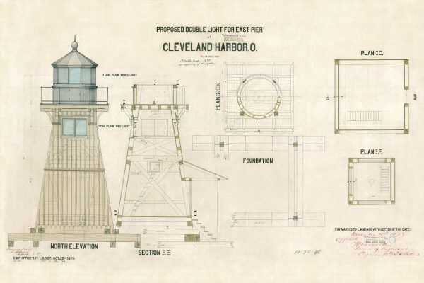 Cleveland Harbor East Pier Lighthouse Blueprint - Lighthouse Drawing, Nautical Poster, Beach House Décor, Ohio Lighthouse Poster Print