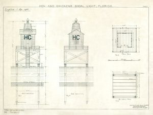Hen and Chickens Shoal Lighthouse Drawing – Florida Lighthouse, Lighthouse Poster, Beach House Décor, Nautical Poster Print, Maritime Poster
