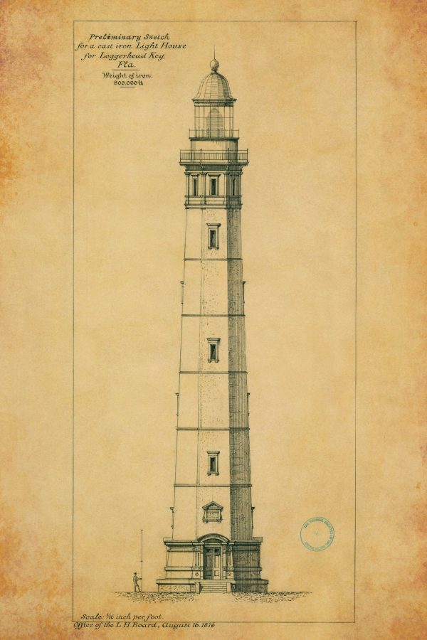 Dry Tortugas Lighthouse Blueprint - Florida Lighthouse, Loggerhead Key Lighthouse Print Poster, Maritime Poster, Beach House Decor