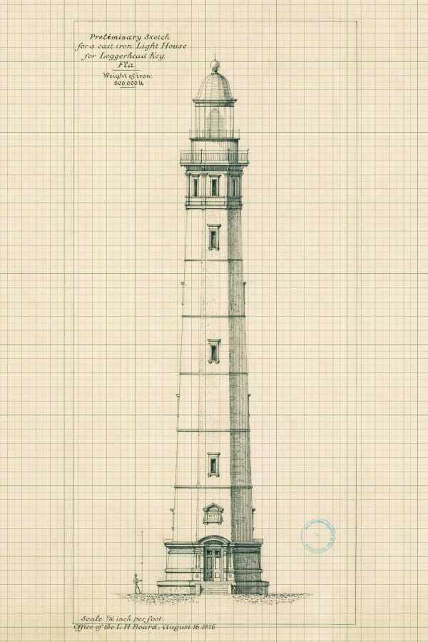 Dry Tortugas Lighthouse Blueprint - Florida Lighthouse, Loggerhead Key Lighthouse Print Poster, Maritime Poster, Beach House Decor