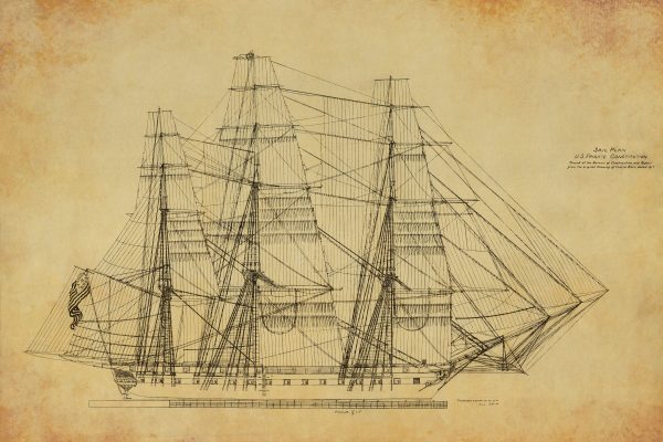 USS Constitution Sail Plan Drawing - Ship Blueprint, Ship Drawing, US Frigate Blueprint, Old Ship Blueprint Poster, Warship Blueprint