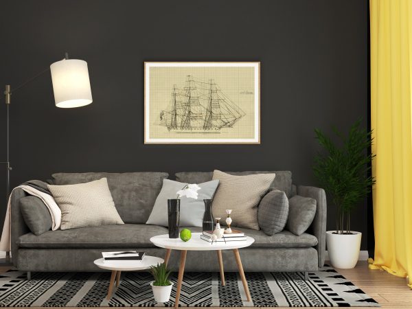 USS Constitution Sail Plan Drawing - Ship Blueprint, Ship Drawing, US Frigate Blueprint, Old Ship Blueprint Poster, Warship Blueprint