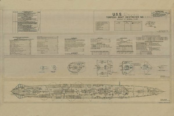 USS Doyen Torpedo Boat Destroyer Drawing - Navy Ship Blueprint, Battleship Blueprint, Old Ship Blueprint, Navy Ship Poster, Warship Drawing