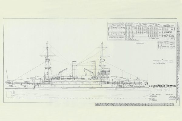 USS Kearsarge & Kentucky Outboard Profile Blueprint - Navy Ship Blueprint, Old Battleship Blueprint, Navy Ship Poster, Warship Blueprint