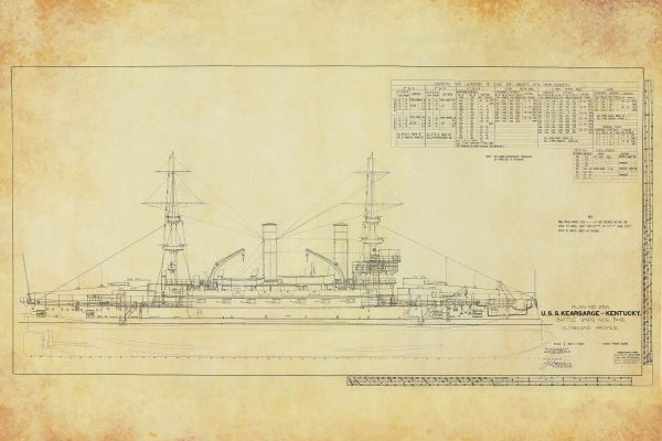 USS Kearsarge & Kentucky Outboard Profile Blueprint - Navy Ship Blueprint, Old Battleship Blueprint, Navy Ship Poster, Warship Blueprint