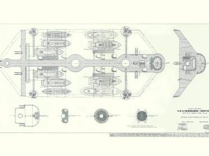 USS Kearsarge & Kentucky Bridges and Stowage Boats Blueprint – Old Battleship Blueprint, Navy Ship Blueprint Poster, Warship Blueprint