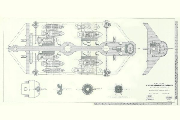 USS Kearsarge & Kentucky Bridges and Stowage Boats Blueprint - Old Battleship Blueprint, Navy Ship Blueprint Poster, Warship Blueprint