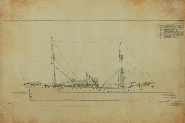 USS Leonidas Outboard Profile Blueprint - Navy Ship Blueprint, Old Battleship Blueprint, Navy Ship Poster, Destroyer Warship Blueprint