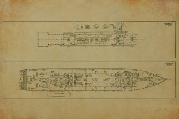 USS Monocacy Decks Blueprint Drawing - Navy Ship Blueprint, Old Battleship Blueprint, Navy Ship Poster, Warship Blueprint, Gunship Poster