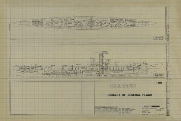 USS Seawolf Submarine Blueprint - Nautical Poster, Ship Blueprint, Submarine Drawing, USS SS-197 Print, Old Sub Blueprint, Navy Blueprint